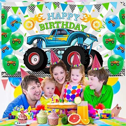 Чудовище Камион Банер на Рожден Ден на Фона на Камион на Тема Рожден Ден Украса за Момчета, Момичета, Състезателни Коли Флаг Снимка Фон