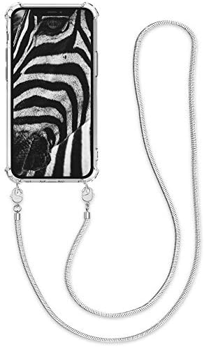 Калъф kwmobile, Съвместим с Apple iPhone 12 Mini - чанта за Носене през рамо, Прозрачен Калъф за телефон от TPU с метална каишка-веригата - Прозрачен /Сребрист