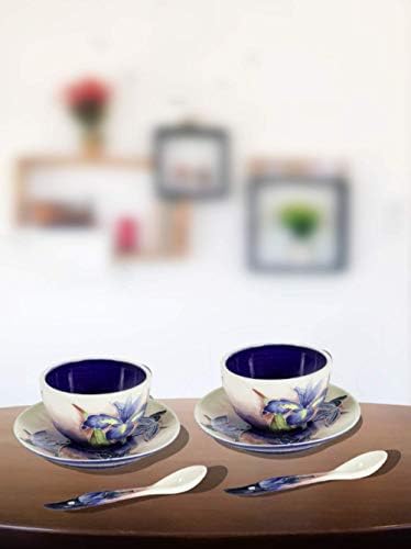 Порцеланова чаша и чинийка ръчно рисувани Springdale by Иванка Тифани Iris - Комплект от 2