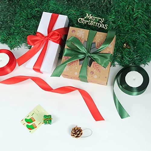 2 Ролка Коледни ленти, 1 X 25 ярда/ролка, Тъканни Празнични Фестивални Сатенени панделки за опаковане на подаръци, Висящи украси и коледни