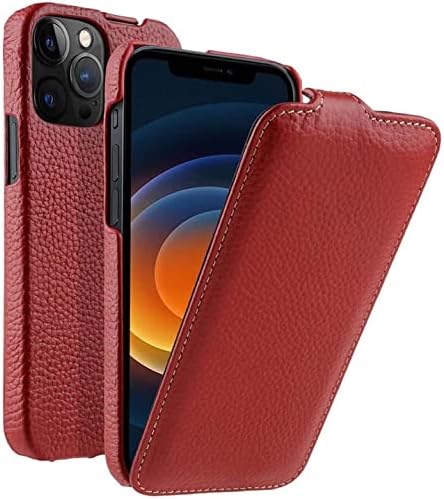 Калъф-за награда MAALYA с панти капак за Apple iPhone 13 Pro (2021) 6,1 инча, с шарени личи, от естествена кожа, Вертикален калъф-сгъваем телефон (Цвят: червен)