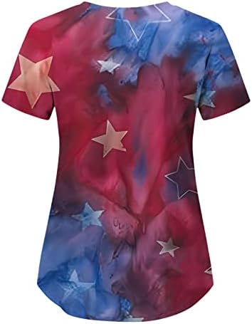 Дамска Блуза на 4 юли с Флага на САЩ, Лятна Тениска с Къс ръкав и V-Образно деколте и 2 Джобове, Забавна Празнична Ежедневни работни Дрехи