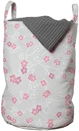 Сгъваема Цветна чанта за дрехи, Фигура от графични цветове Сакуры, Рисувани на ръка, Кошница за дрехи с дръжки, закрывающаяся на шнур, за пране, 13 x 19, Сиво-розов
