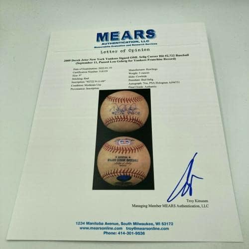 Дерек Джитър Хит # 2,722 Лидер на Янкис за всички времена С автограф на Използваните бейзболни топки PSA DNA - MLB С автограф на Използваните бейзболни топки