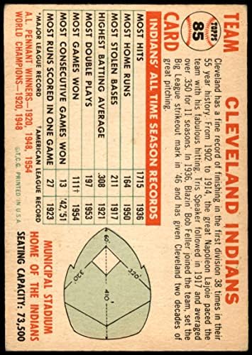 1956 Topps # 85 CEN Индианците Отбор Кливланд Индианс (Бейзболна картичка) (Име на екипа на центъра) VG Индианците