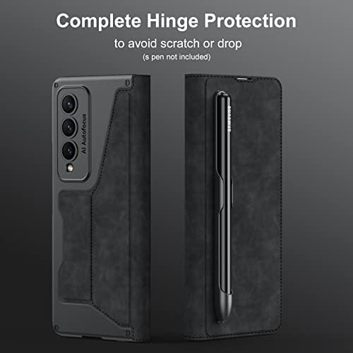 Libeagle е Съвместим с Samsung Galaxy Z Fold 4 Калъф-портфейл с [Подвижна слот за S Pen] [2 на Притежателя за карти] [Защитно фолио за екрана] [Защита на панти] [Безжична зареждане] Коже?