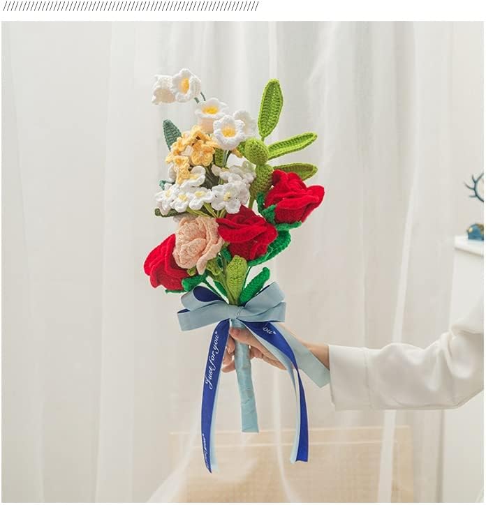 CZDYUF Готова Прежда Ръчно Плетени, Букет Изкуствени Цветя на една Кука за Декор за Домашен Градина Награда