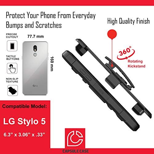 Калъф OYU е Съвместим с LG Stylo 5 [Двуслойни тежкотоварни боен колан, Противоударная кобур-поставка, черен калъф за LG Stylo 5 LM-Q720