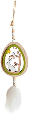 NSQFKALL Дървена Окачване Украса на Великденски Яйца Заек Домашни Великденски Дървена Куха Висулка Панел от Морилки (Бял, A)