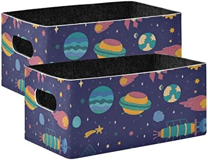 Qilmy Космически Кутия за съхранение с Анимационни герои за рафтове, Здрави Кошници за съхранение, Комплект от 2 Декоративни Кутии за