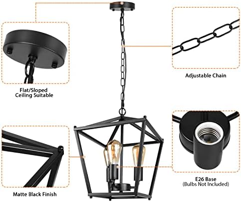 Окачен лампа Unicozin Black Lantern, 3 Лампи, Селска тела-Полилей с Метална рамка, Регулируема Височина, Промишлени Висящи лампи E26,