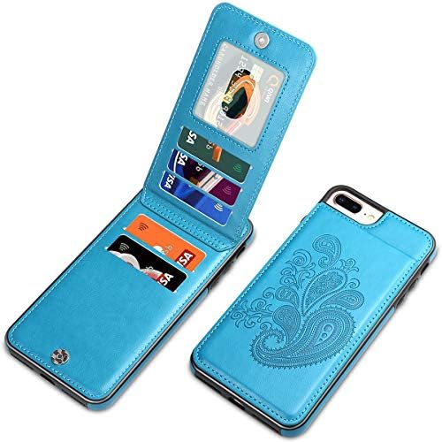 Калъф за iPhone 8 Плюс Калъф за iPhone 7 Plus за жени, една Чанта-портфейл от Изкуствена кожа с Тисненым цвете SHIYISHI с Държач за карти,