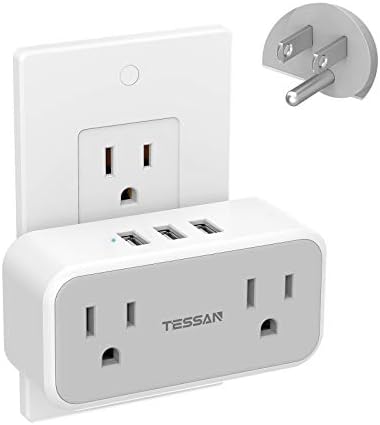 Разклонител двоен контакт с USB Сплитер електрически контакт TESSAN Multi с Две Контакти, ключове, монтаж на стена Зарядно устройство 3 USB Удължител на няколко контакти за