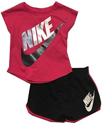Комплект от тениска и шорти Nike за новородени момичета, Ярко-Розов / Черен, 24 месеца