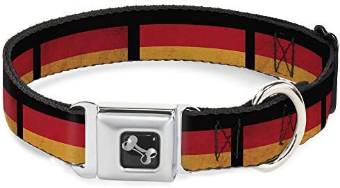 Нашийник за кучета с катарама за колан на автомобила - Изтъркан немски флаг - Ширина 1 сантиметър - Подходящ за шията 15-26 инча - Голям
