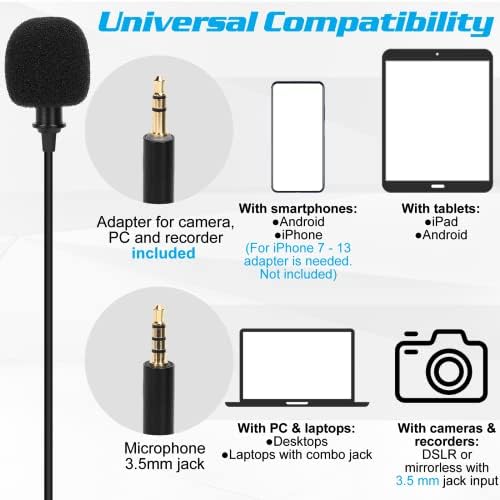 Петличный микрофона на ревера на професионален клас за BLU Life One X2 Mini, съвместим с мобилен телефон iPhone или камера За блогове,