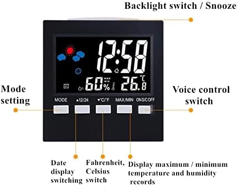 YEBDD Цветен LCD Дигитален Будилник Температура Влажност Гласово Управление на Времето за Повторение Нощна Светлина Дисплей Прогнозата
