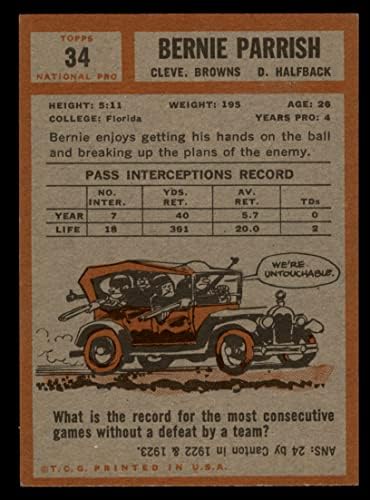 1962-Добрият играч № 34 Бърни Париш Cleveland Browns-FB (Футболна карта) БИВШ Browns-FB Флорида