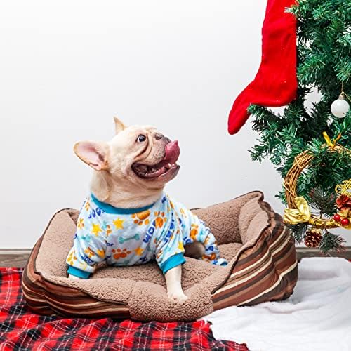 Пижами за кучета CUSOZWO - Мек Пухкав Velvet Гащеризон за малки до средни кучета, Кученца, Котки - Очарователна Синята Пижама с шарени