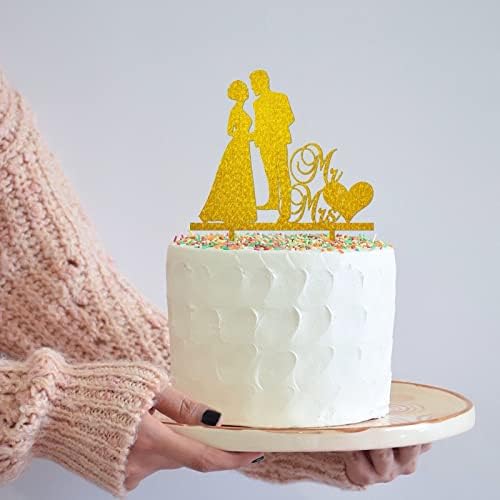Дървени Персонализирани Топперы за Сватбената Торта Силуета на Булката И Младоженеца, Златна Блестящ Topper за Торта, Винтажное Скорописное Украса на Тортата, в цили?