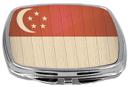 Компактно огледало Rikki Knight Модел от Потертого дърво, Флаг Сингапур, 3 Грама