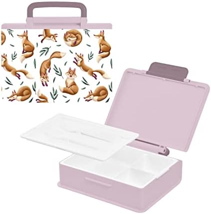 Кутия за обяд ALAZA Сладко Fox Animal Leaf Bento, Не съдържат Бисфенол А, Херметични Контейнери за Обяд с вилица и лъжица, 1 бр.