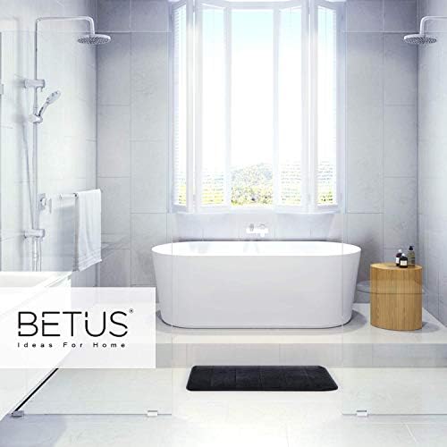 Подложка за баня Betus Luxury Memory Foam - Влагопоглощающая, супер удобна и нескользящая основа - Луксозна Кадифена подложка за баня Comfort - 17 x 24 (черен)