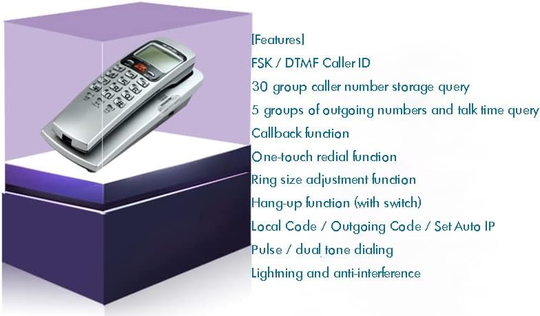 Стационарен Кабелен телефон MXIAOXIA Fashion с id на обаждащия се FSK /DTMF, Настройка на тона на звънене поддръжка на обратно повикване за домашния офис