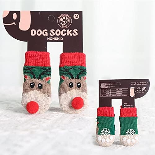 4 Бр. Мини Коледни Чорапи за Кучета от малки, Средни Кучета, Котки + Коледна Кърпа за кучета и котки (кафяв Лос, Средно)