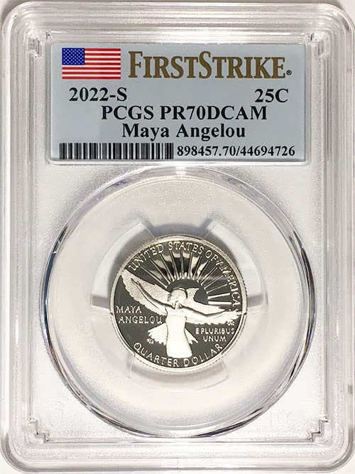Американски женски тримесечие на 2022-те Години в защитно облекло Maya Angelou Quarter PR 70 DCAM First Strike Label PCGS
