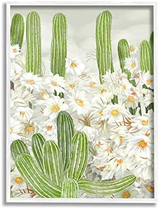 Stupell Industries Цъфтящи Бели Цветя на Полето с Кактуси Пустинни Растения В Рамките на Стенни Рисунки