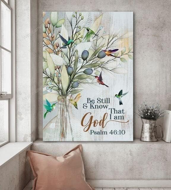 Маслиновото дърво, Колибри, успокой се и знай, че аз съм Бог - Плакат с портрет на Исус художествена хартия без рамка (Платно в рамка,