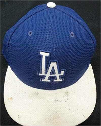 6 Използвана в играта Dodgers Официалната бейзболна шапка на MLB, Размер на шапки 7 1/4, показва използването Използвани в играта Шапки