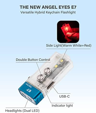 RovyVon E7 EDC Ключодържател-фенерче USB C, Акумулаторна батерия - От 4000 До 95 + Висок CRI, 500 Лумена, синьо малко фенерче, съвместим